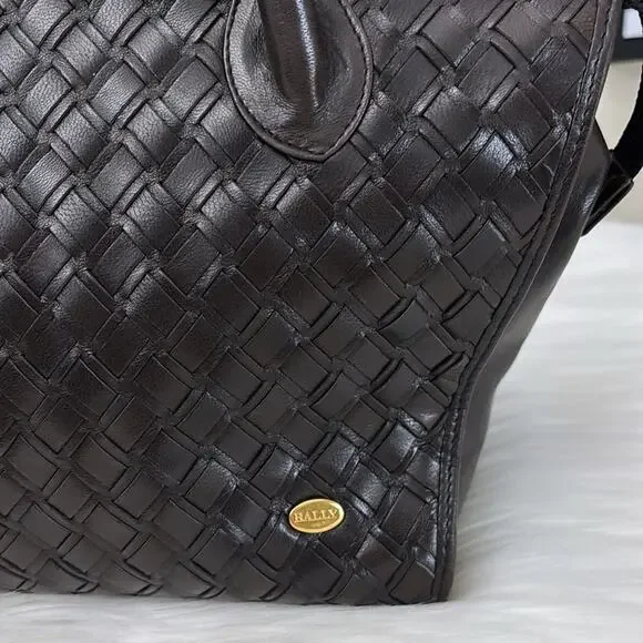 BALLY HandBag Leather Brown Gold Authentic - Picture 4 of 13